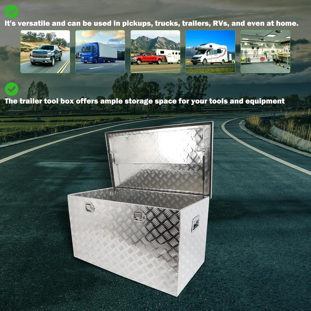SCITOO 44 Inch Aluminum Diamond Plate Truck Bed Tool Box,Heavy Duty Crossover Storage for Most Full Size Pickups,Lockable Weatherproof Chest,Fits 44' Truck Beds,Easy Access to Load and Unload