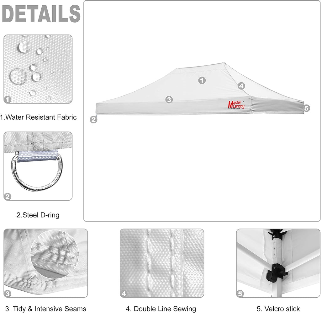 MASTERCANOPY Replacement Pop Up Canopy Top (10x15, White)