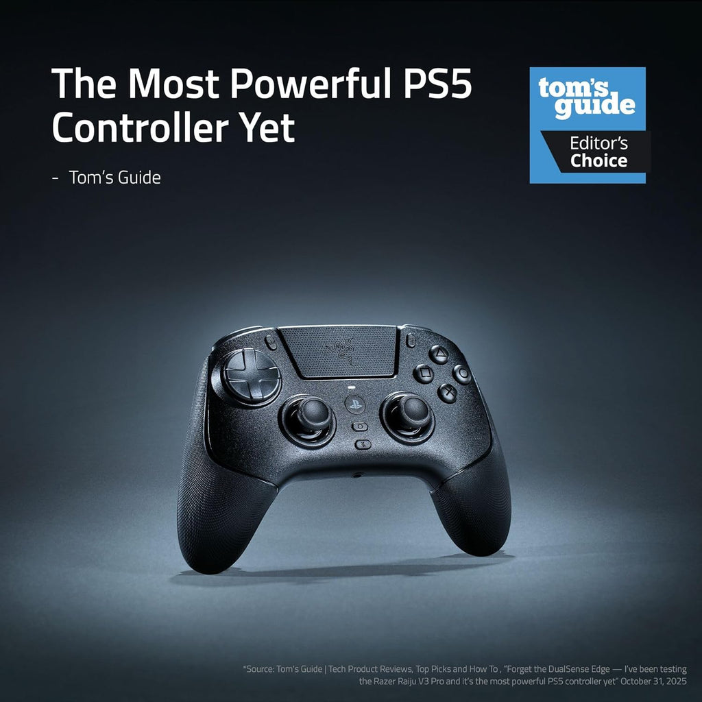 Razer Raiju V3 Pro Wireless Esports Controller – Officially Licensed for PlayStation, Lag-free Esports Grade Performance, 6 Remappable Buttons, TMR Thumbsticks, Fast Triggers, for PS5 & PC – Black