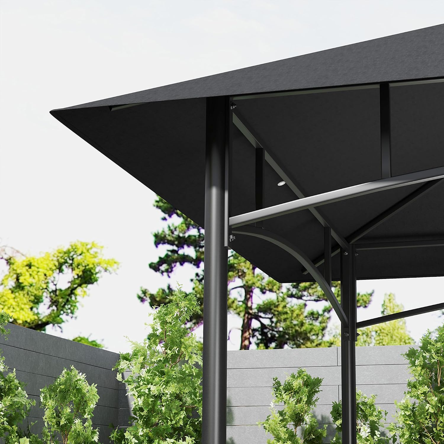 Outsunny 8' x 5' Grill Gazebo, 2-Tier Outdoor BBQ Gazebo with Ceiling Hook, 2 Side Shelves and Storage Baskets for Patio Deck Yard, Dark Gray