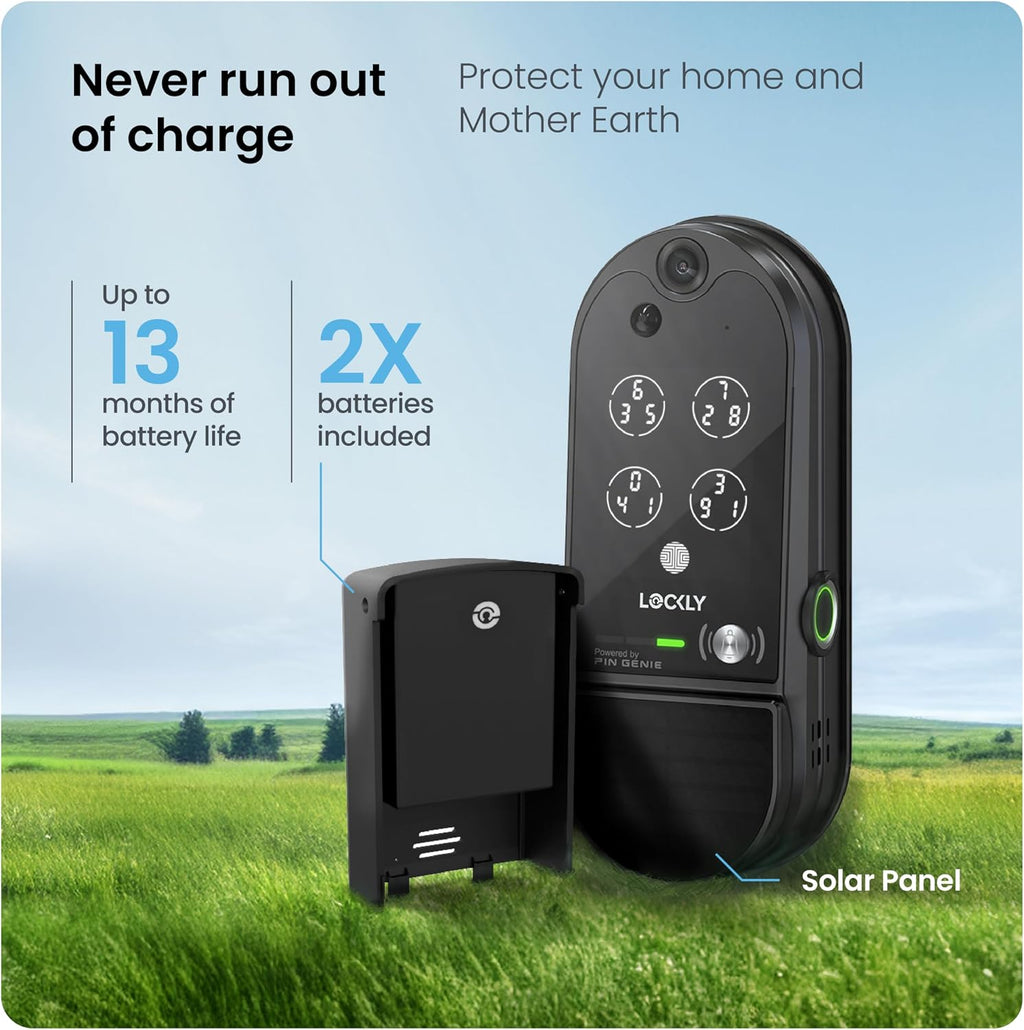 Lockly Vision Elite Video Smart Lock with Camera, Smart Wi-Fi Deadbolt for Front Door, PIN Genie® Keypad, Fingerprint Door Lock, Motion Sensor, App Remote Control, 2-Way Audio Doorbell, No Monthly Fee