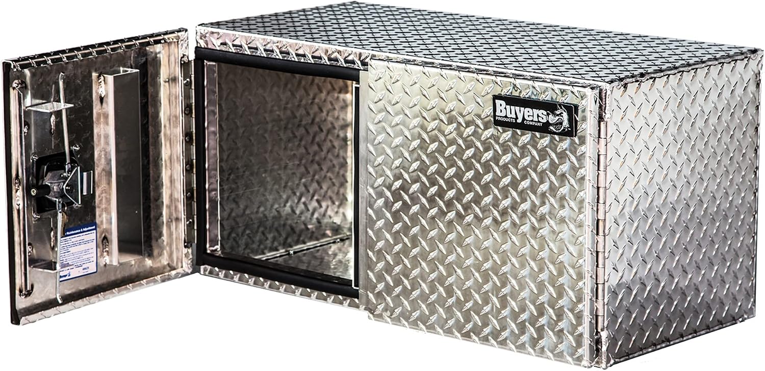 Buyers Products 1705205 Diamond Tread Aluminum Underbody Truck Box with Barn Door, 18 x 18 x 36 Inch, Lockable T Handles, Truck Storage and Organizer, Made in the USA, Silver