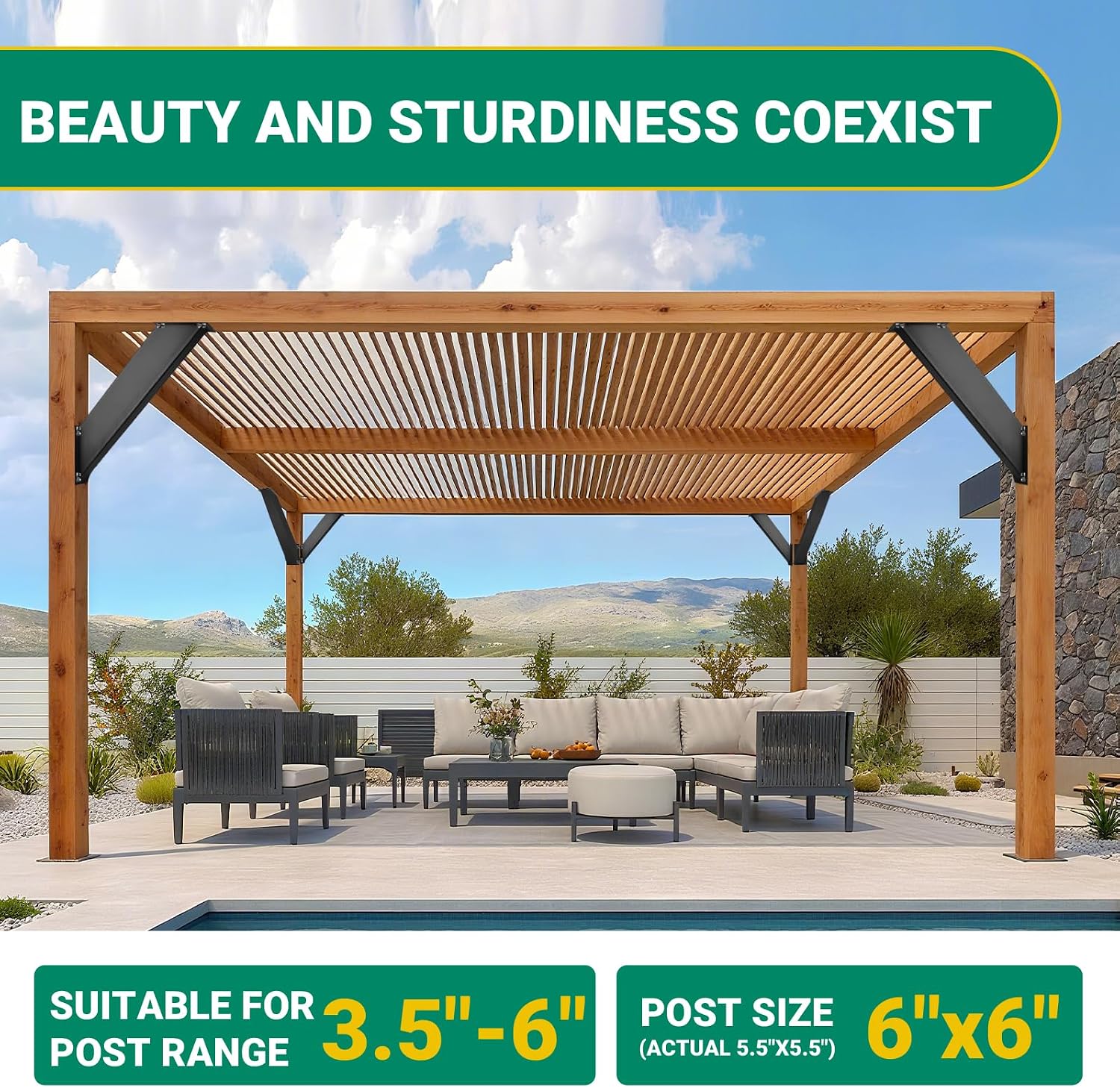 4pcs 45 Degree Angle Support Bracket 2''X4'' (Actual: 1.5''X3.2''), Heavy Duty Pergola Brackets for Gazebos, Porches, Wood Post and Beam 45 Degree Bracket