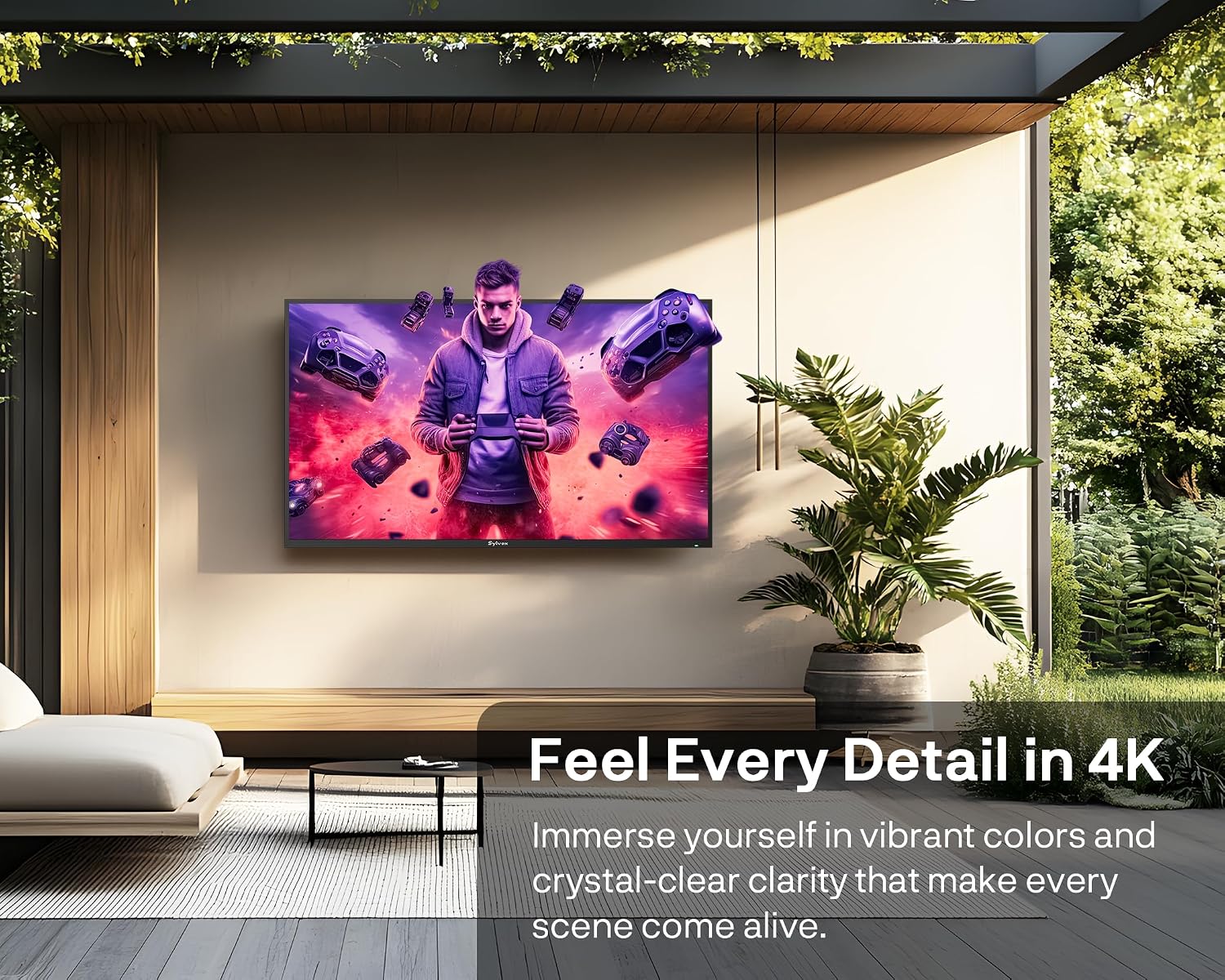 SYLVOX Outdoor TV with Wall Mount & Cover, 75 inch 120Hz 4K Smart TVs, Weatherproof & IP55 Waterproof, Compatible with Google & Dolby Atmos, HDMI 2.1 & USB 3.0, 1000 Nits Outside TV for Gaming