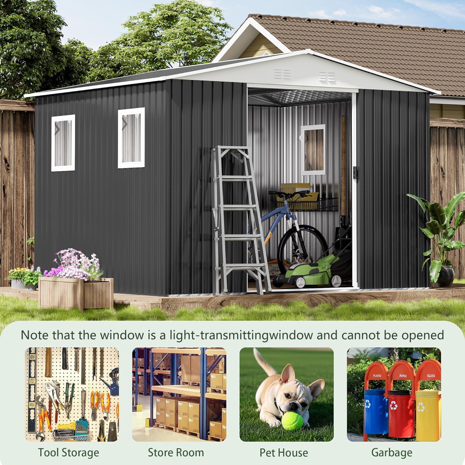 Large 12x10 FT Metal Garden Shed with Apex Roof | Heavy-Duty Steel Outdoor Storage for Tools, Bikes & Lawn Equipment