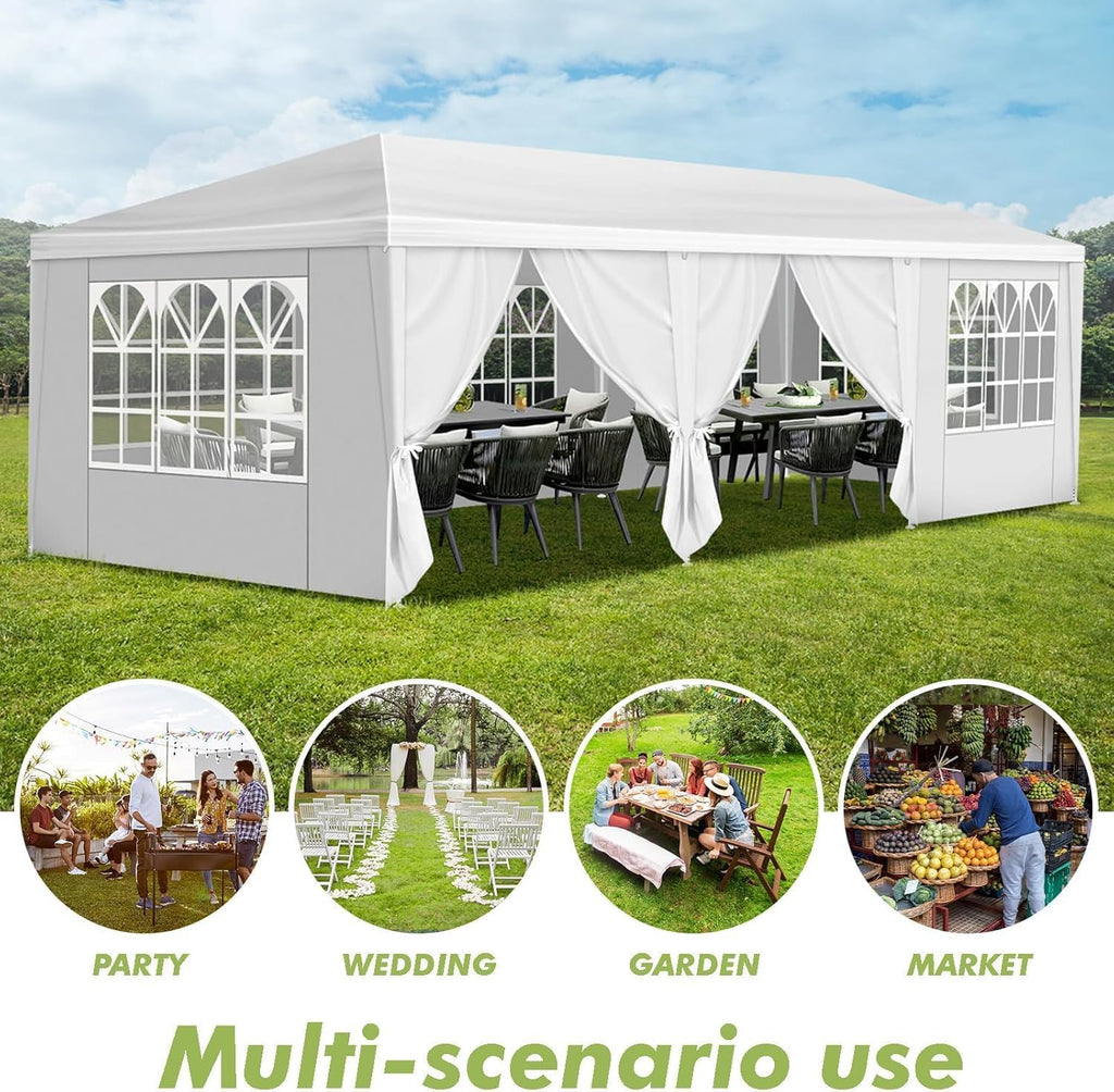 Outdoor Party Tent Wedding Birthday Tents for Parties Canopy Tent with Removable Sidewalls & Transparent Windows Outside Gazebo Event Tent for Garden Patio and Backyard (10'x30'/8 Sidewalls)
