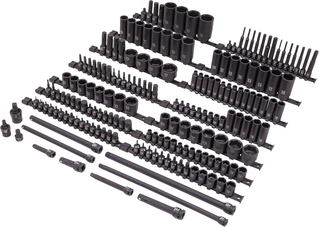 SUNEX 10181 3/8' & 1/2' Drive SAE & Metric 6 Point Standard & Deep with Star (E and Tamperproof), Triple Square, & Hex Bit, 181-Piece
