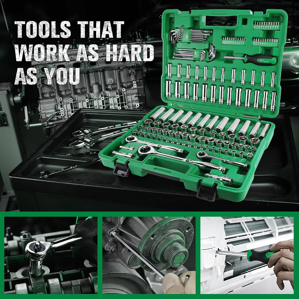 SK Mechanics Tool Set, 1/4' & 3/8' & 1/2' Drive Socket with 216-P Ratchet, 149-Piece, SAE & Metric, SuperKrome Finish, with Storage Suitcase