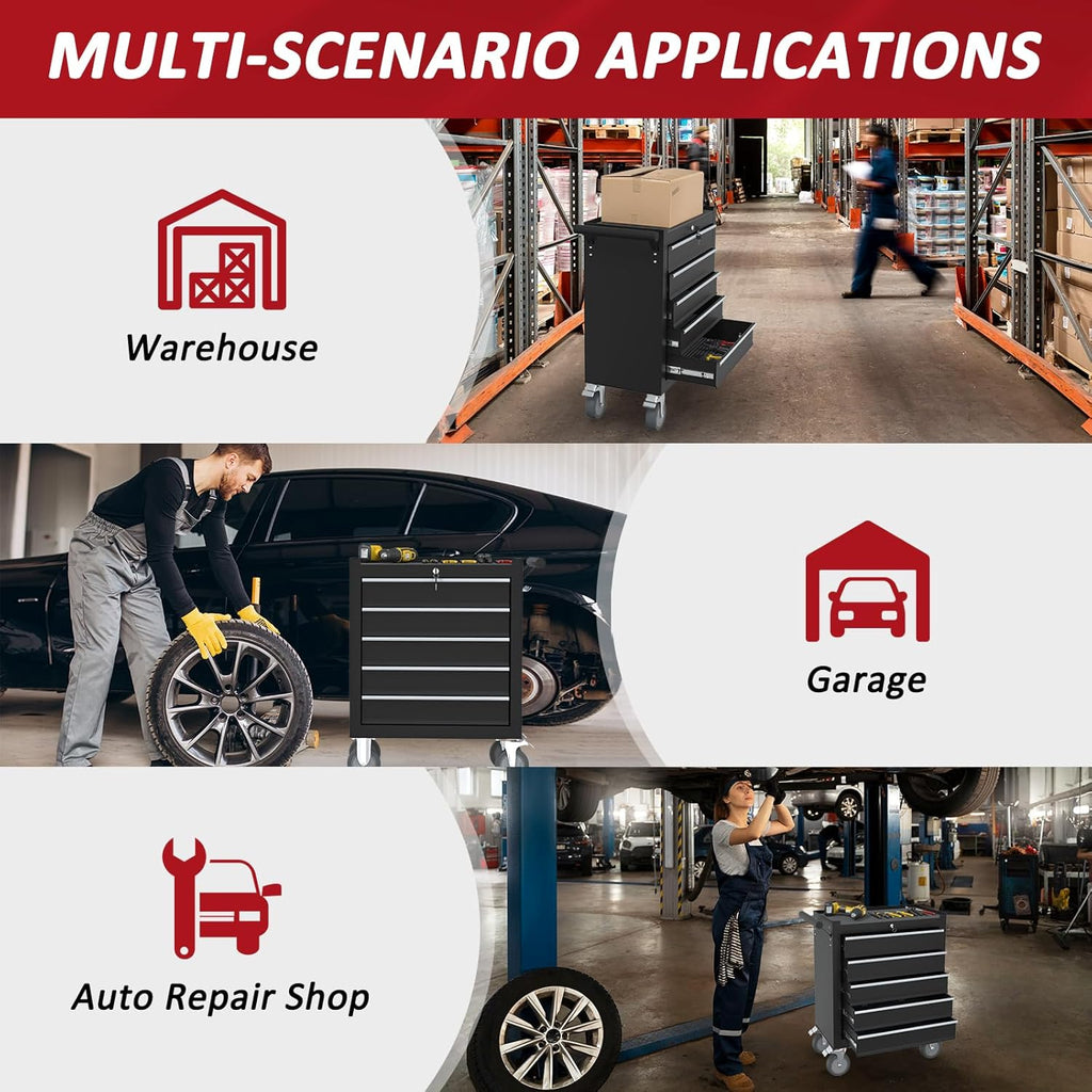 5 Drawers Rolling Tool Chest with Wheels, Portable Rolling Tool Boxes with Wheels, Tool Box Storage Cabinet with Locking System for Garage (Blue, 5 Drawers)