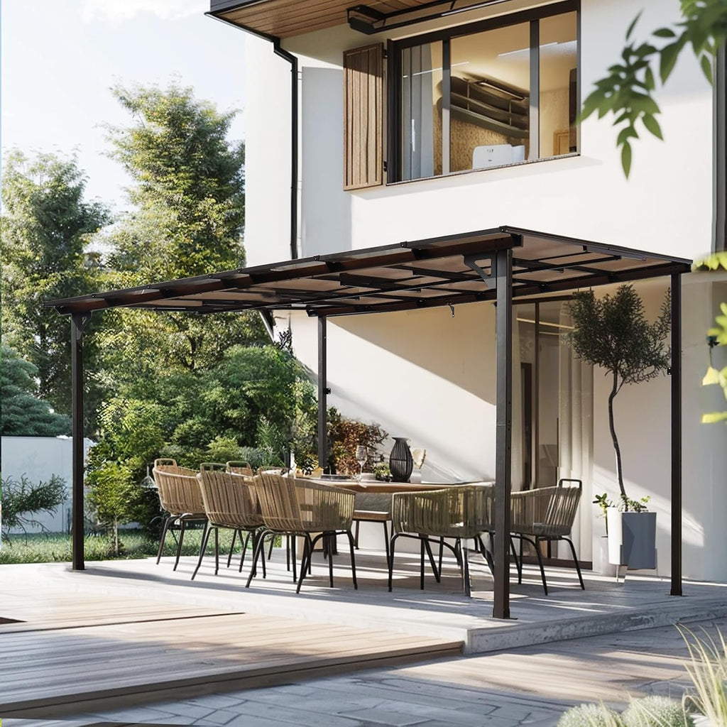 10' x 12' Outdoor Pergola Gazebo,Wall Mounted Lean to Metal Awning Gazebo with Roof,Large Heavy Duty for Patio,Decks,Backyard