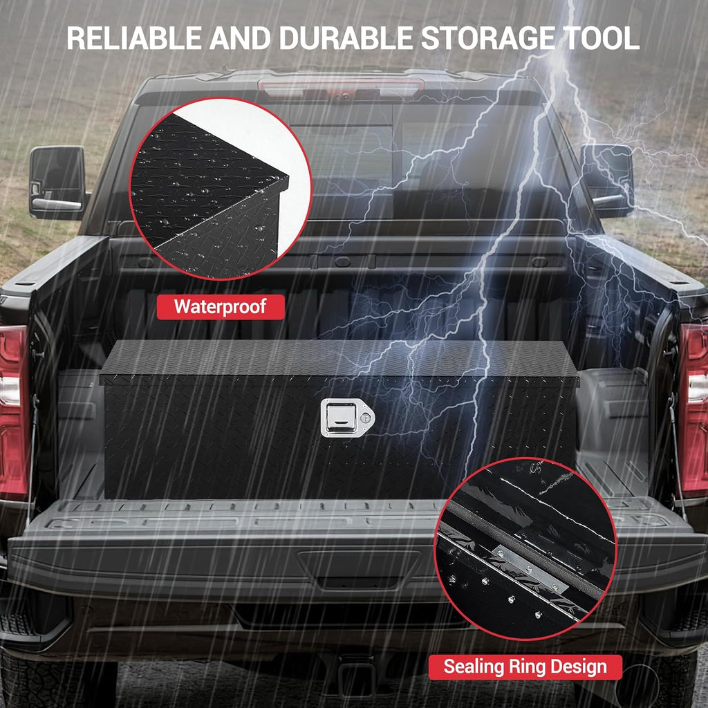 GarveeTech 39 in Aluminum Truck Tool Box, Truck Bed Storage Box with Security Lock and Wider Handles, Heavy Duty Waterproof Tool Box Organizer Chest for Pick Up Truck Rv Trailer - Black