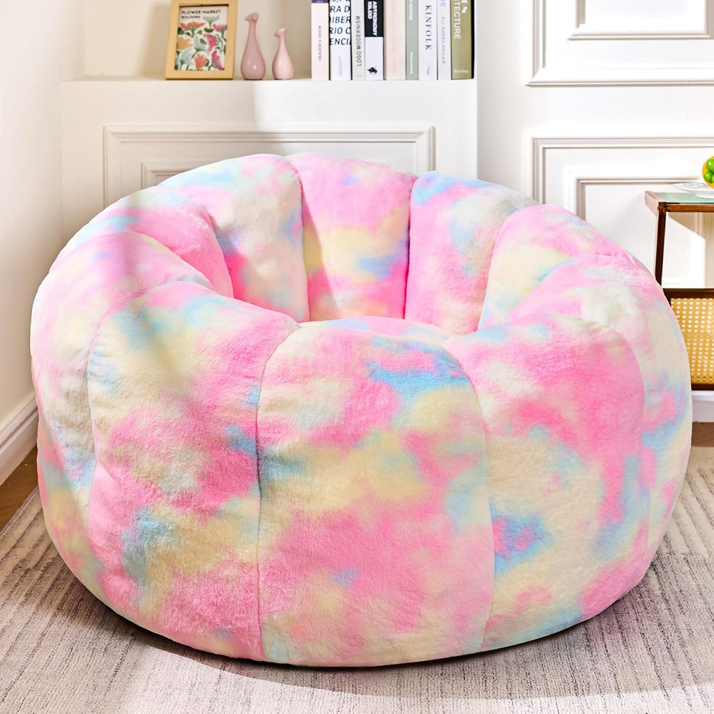 Tie-Dye Flower Floor Lounger, 3.5 ft Plush Memory Foam Bean Bag Chair for Teens, Fluffy Aesthetic Room Decor and Cozy Seating for Teen Bedroom and Dorm, Pink