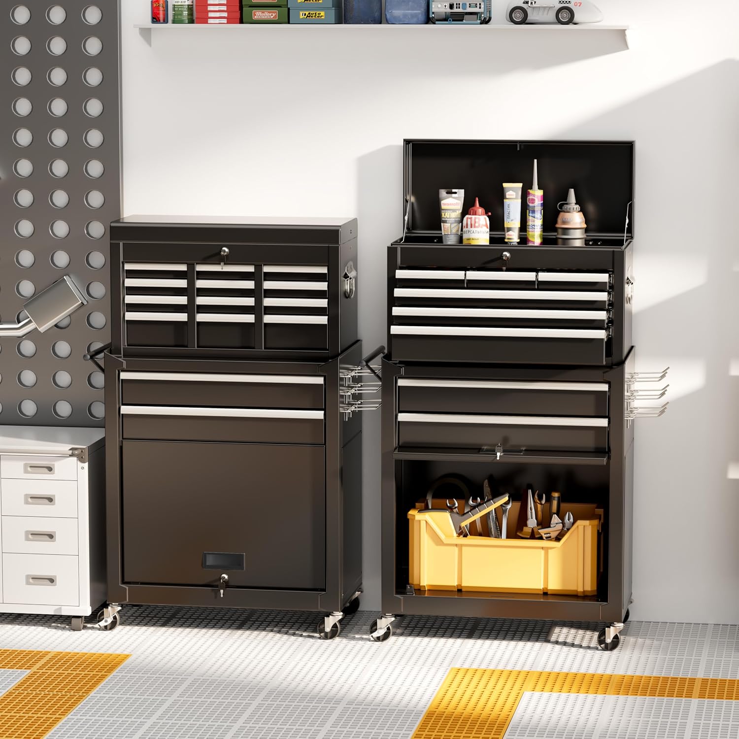 Pataku Rolling Tool Chest with 8 Drawer,Drawer High Capacity Tool Chest with Wheels, Detachable Tool Storage with Large Cabinet -Black