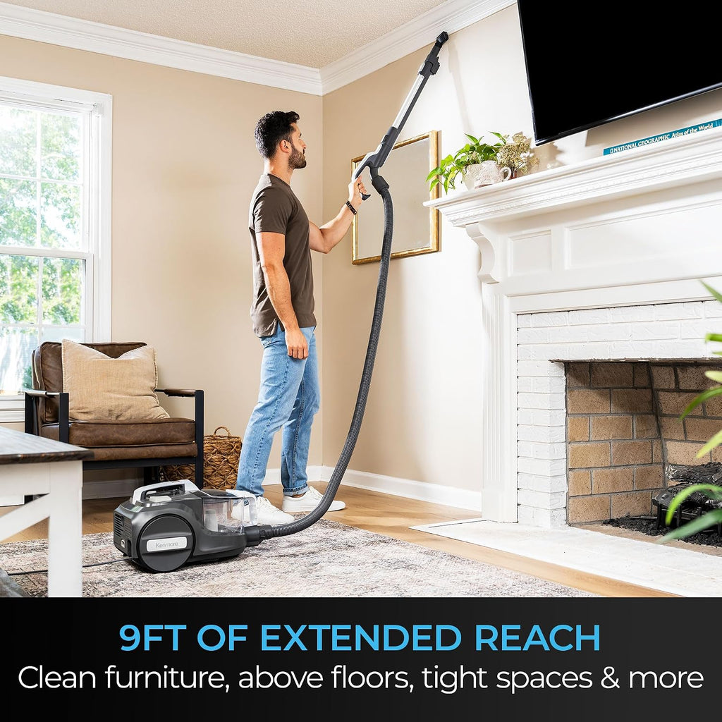 Kenmore DC5070 500 Series Bagless Canister Vacuum with Hair Eliminator Brushroll，2-Motor Cyclonic Technology, HEPA Filtration & 24' Auto Cord Rewind for Pet, Carpets, Hard Floors, Stairs, White