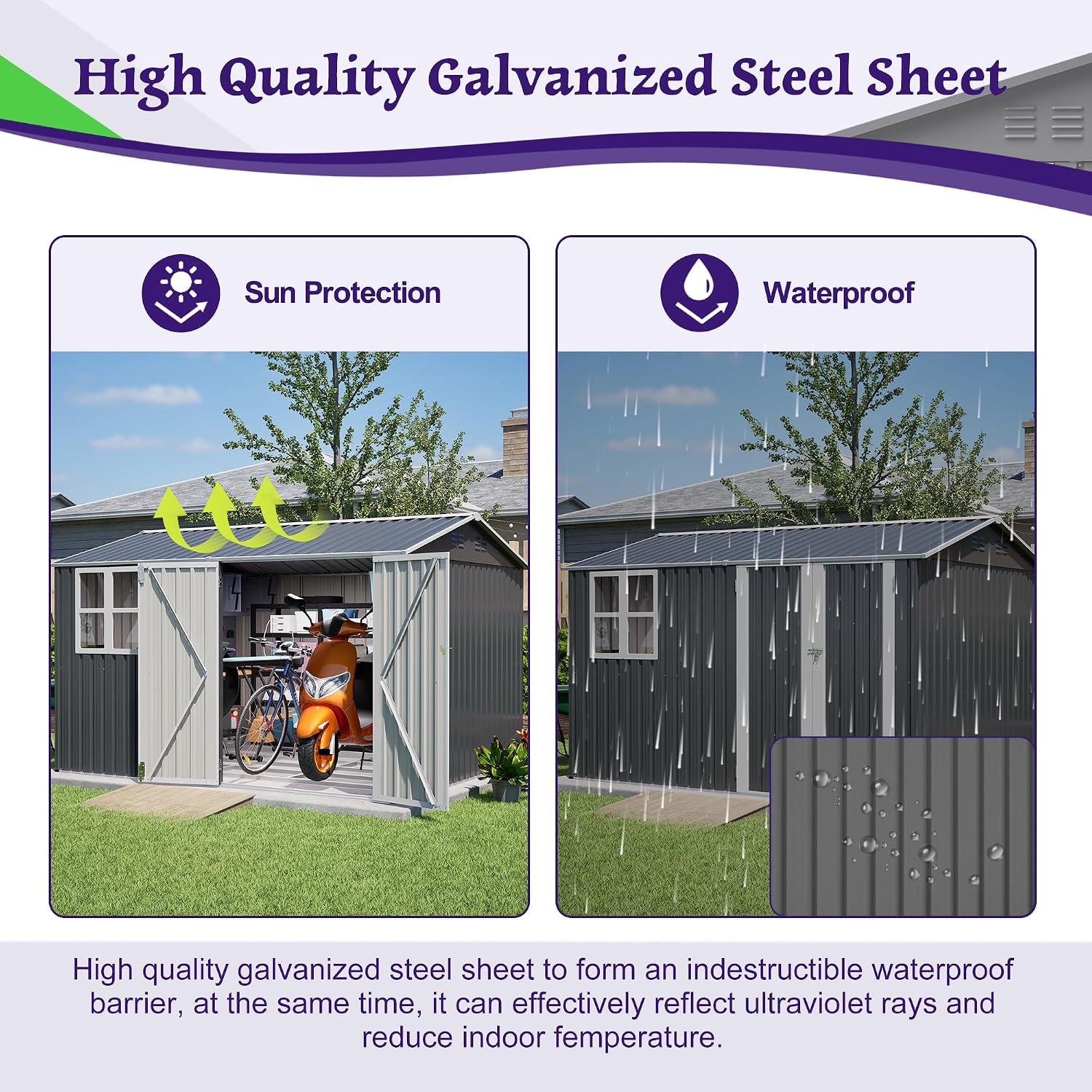 8x10 FT Shed Outdoor Storage Metal Large Garden Tool Sheds with Lockable Doors Floor Frame Window Gable Roof Waterproof Steel Utility Equipment Sheds for Backyard Patio Lawn Poolside, Grey