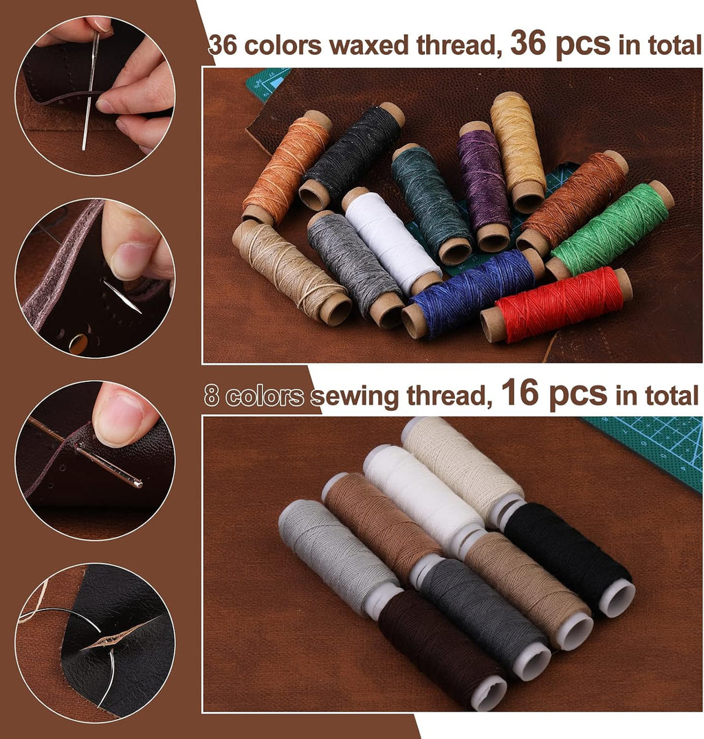 628Pcs Leather Working Tooling Set for Beginners, Starter Working and Tool Supplies with Leather Pony, Tooling Box, Stamping Punching Tools, Sewing Thread, Rivets Kit for DIY Crafts