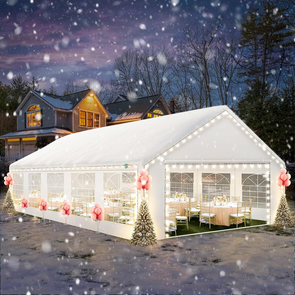 COBIZI 16x32 Party Tent Heavy Duty, Tents for Parties with 6 Removable Sidewalls & 4 Built-in Sandbag, Event Wedding Tent, UV 50+, Waterproof, Strong Wind Protection, White