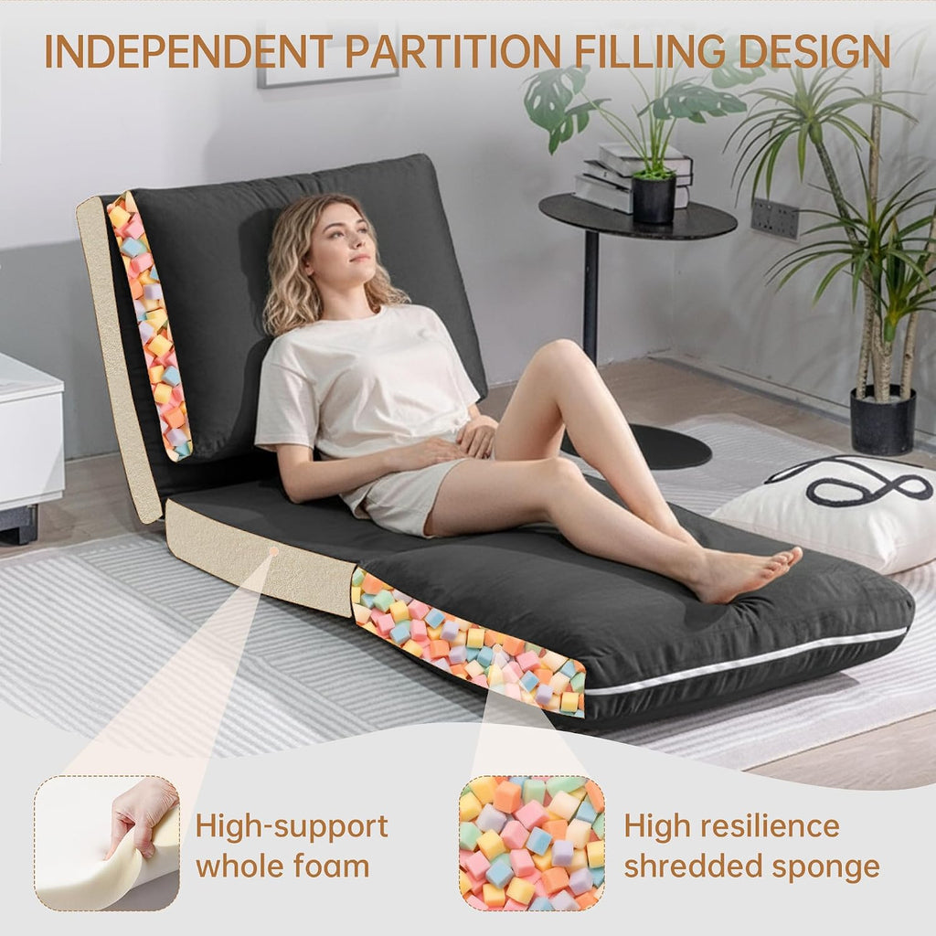 Cvortll 4-in-1 Folding Sofa Bed, Memory Foam Bean Bag Chair, Large Convertible Couch, Floor Foldable Sofa for Bedroom, Living Room, Apartment (Black)