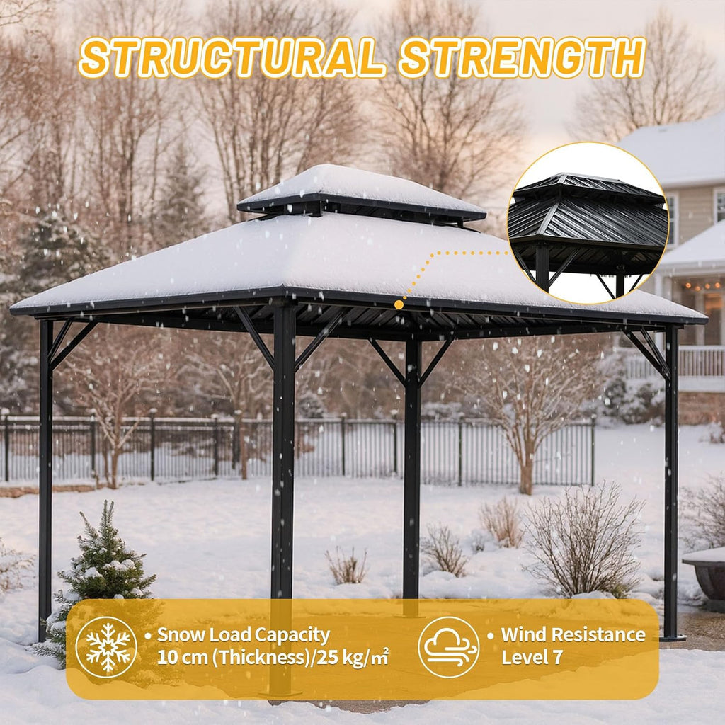 10x10 Hardtop Aluminum Gazebo, Outdoor Metal Gazebo with Netting & Curtains - Heavy Duty Iron Roof for Patios, Waterproof & Snow Load Resistant (Double Hardtop No Curtain & Netting)