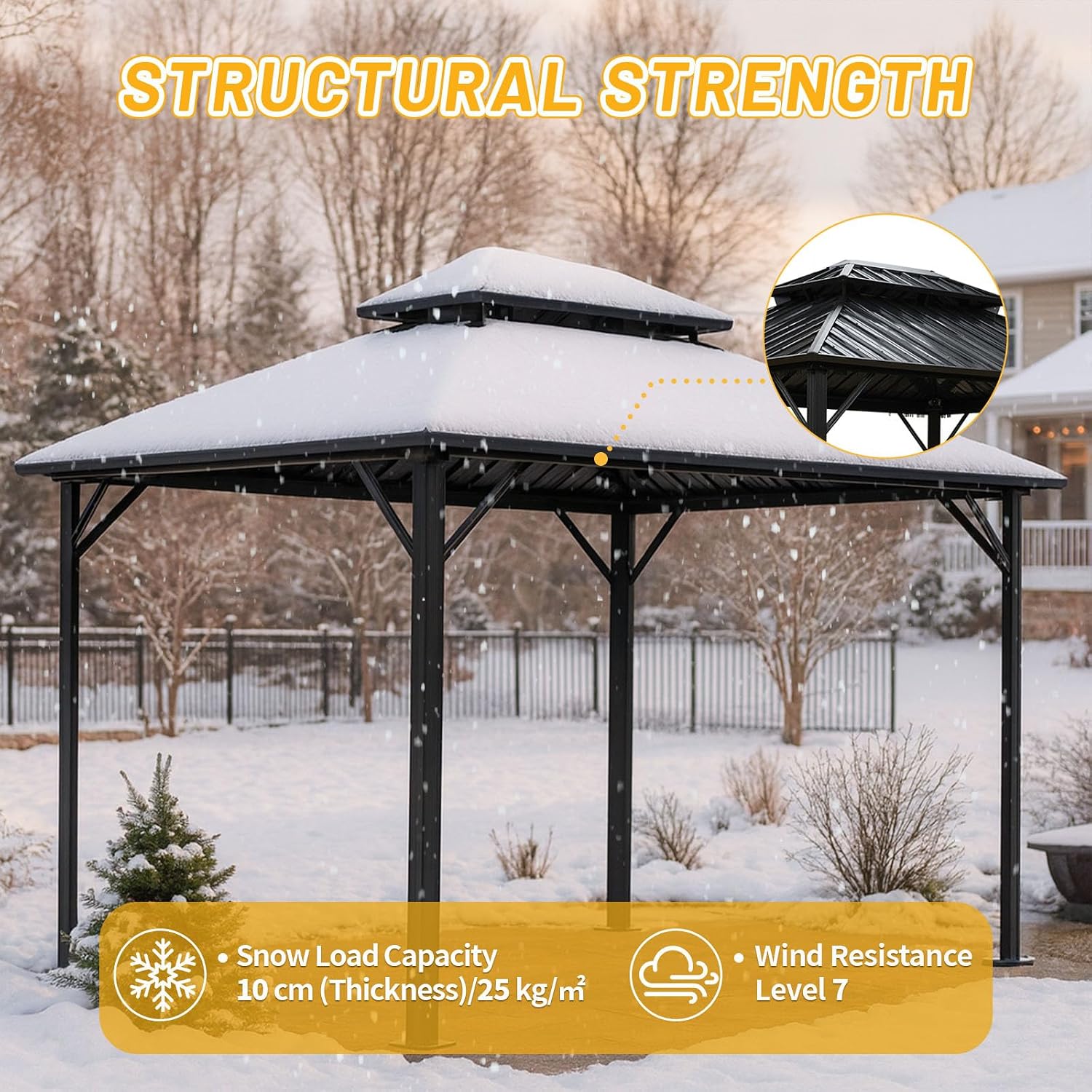 10x10 Hardtop Aluminum Gazebo, Outdoor Metal Gazebo with Netting & Curtains - Heavy Duty Iron Roof for Patios, Waterproof & Snow Load Resistant (Double Hardtop No Curtain & Netting)