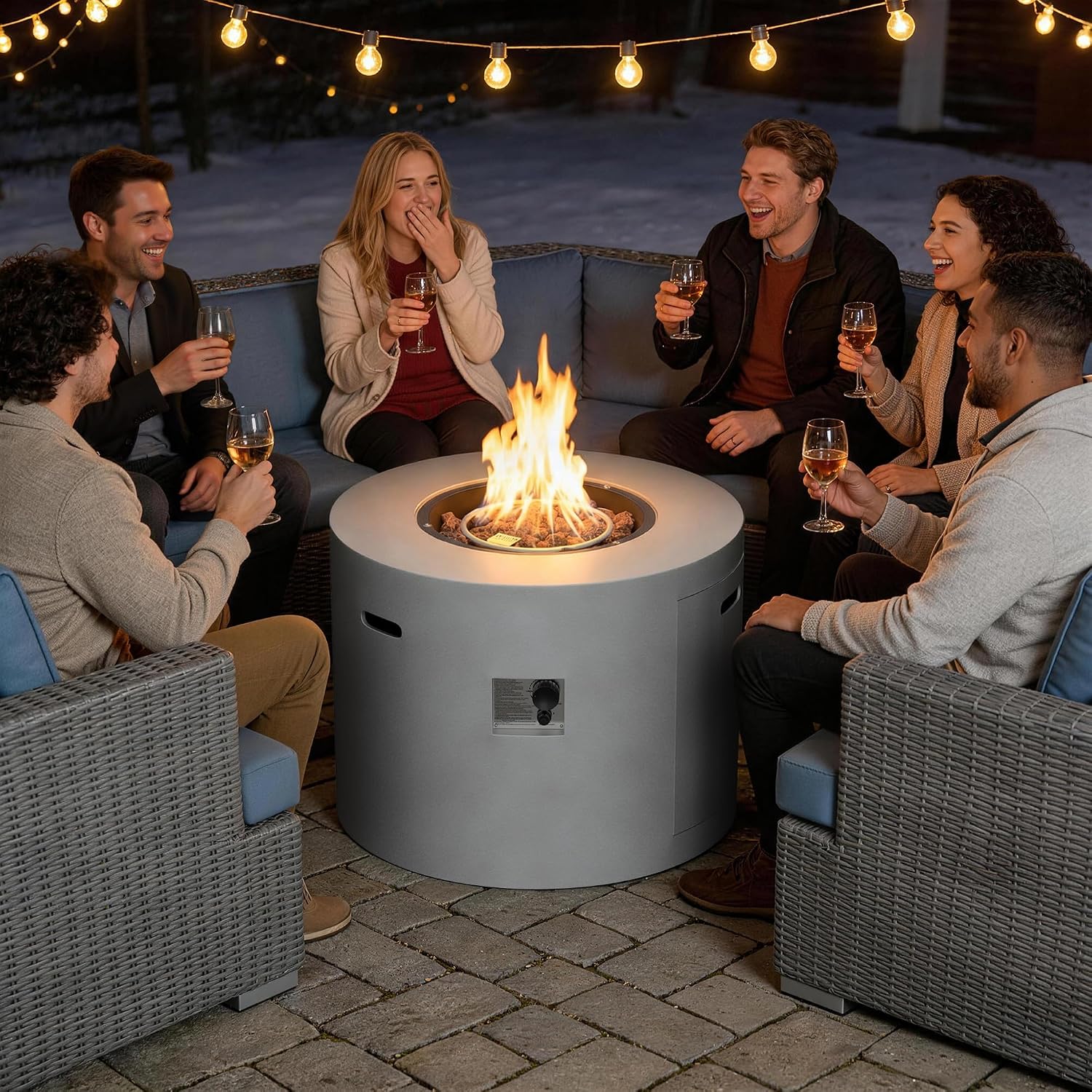 HOTEAGLE 32' Propane Fire Pit Table Round, 50000 BTU Powerful Gas Firepit Table, CSA Certified, Ideal Outdoor Fire Pit for Dining, Party in Patio, Garden, Yard