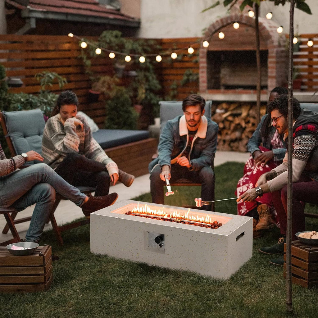 Giantex Propane Fire Pit Table, 50,000 BTU Terrazzo Gas Fire Table w/Simple Ignition System & Stainless Steel Burner, Protective PVC Cover, CSA Certified, 42' Outdoor Firepit for Patio, Yard, Garden