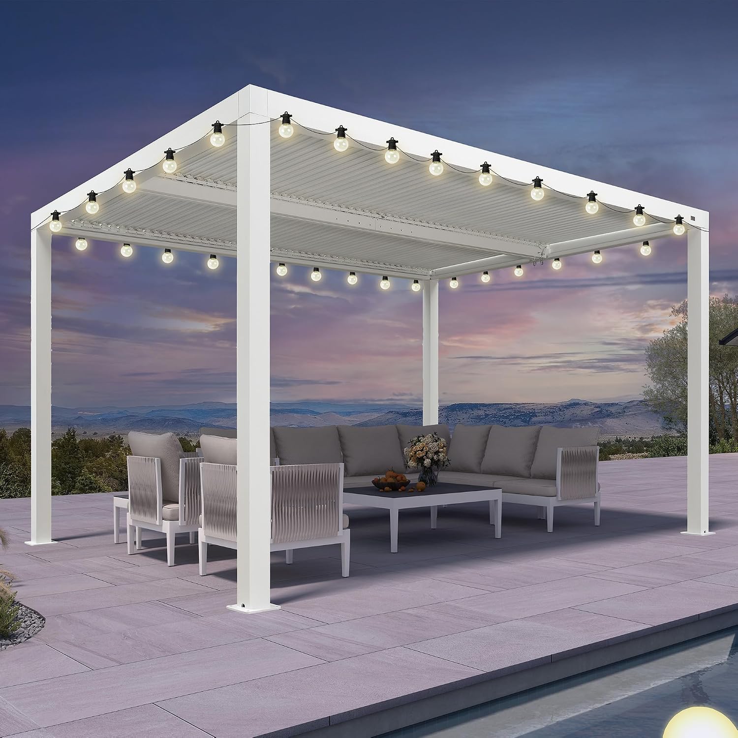 PURPLE LEAF Outdoor Louvered Pergola 10' x 12' White Pergola Aluminum Modern Perogla with Independent Rainproof Adjustable Hardtop for Patio Garden