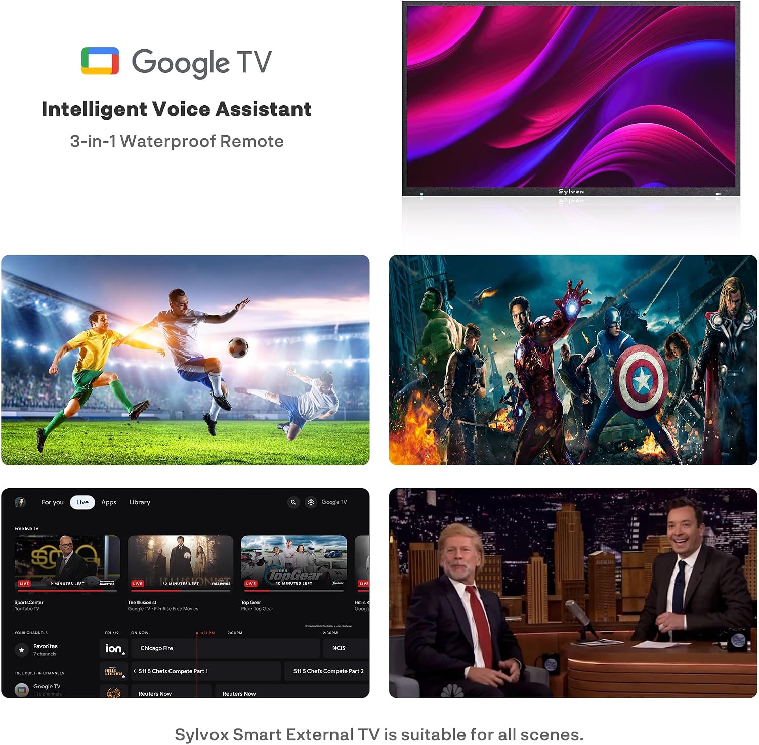 SYLVOX New 75' Outdoor Smart TV, Superior Waterproof Performance, Upgraded Matte Finish for Enhanced Anti-Glare Effect, Full Metal, with Dolby Atmos, 2000nits, Full Sun Pool Pro 3.0+ Series