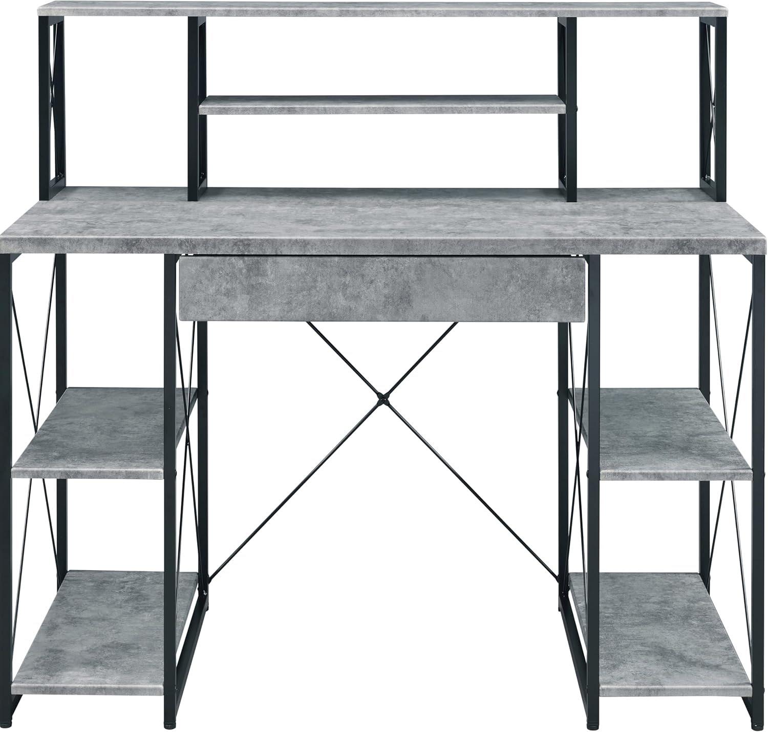 Modern Computer Desk with Hutch and Open Shelves, Foldable Adjustable Portable Gaming Study Desk Table with Wheels for Bedroom Office Student Sturdy Furniture,Grey-Wood