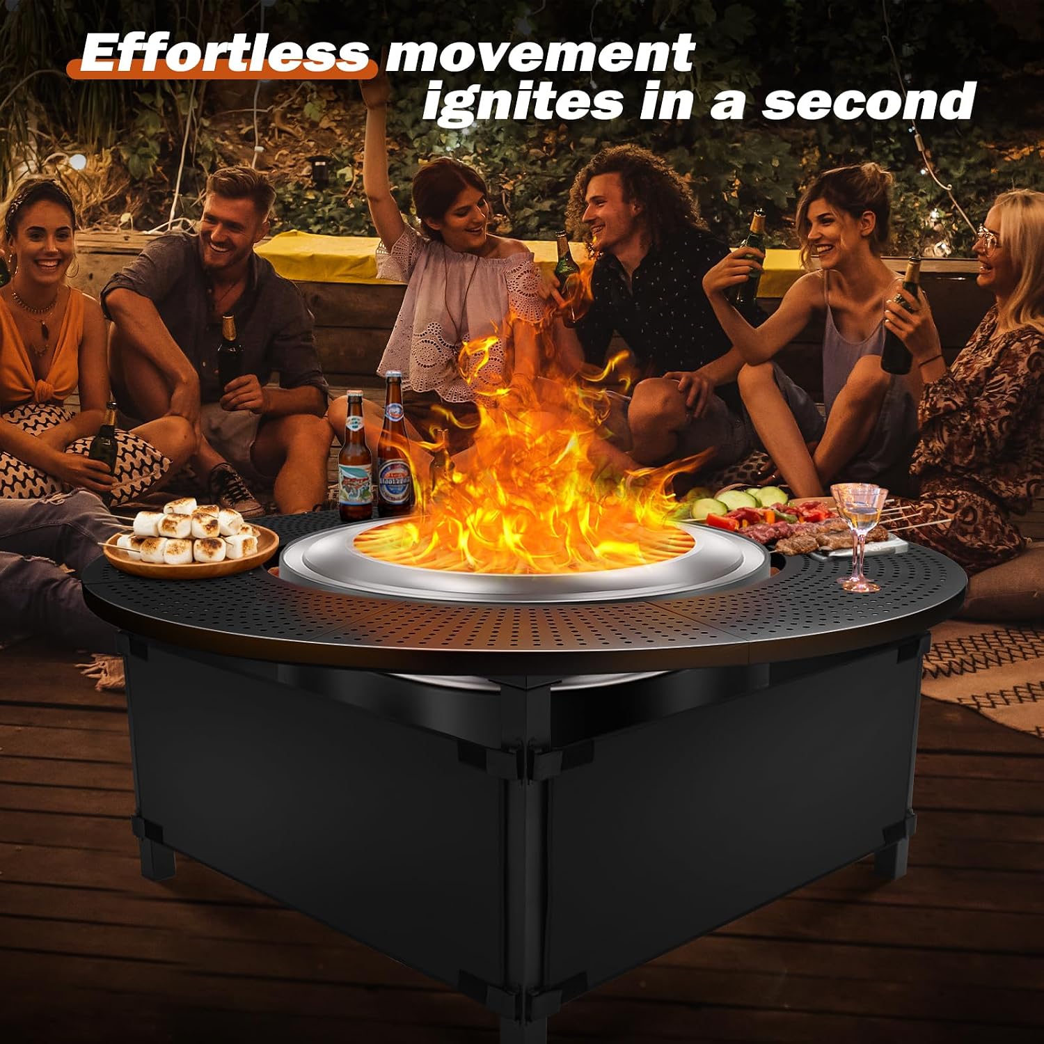 47.8 Inch Fire Pit Surround Tabletop for Solo Stove Bonfire Ranger Yukon 2.0, Powder-Coated Steel Table Top with 30.2 Inch Inner Diameter,Outdoor Fire Pit Accessory for Wood Burning