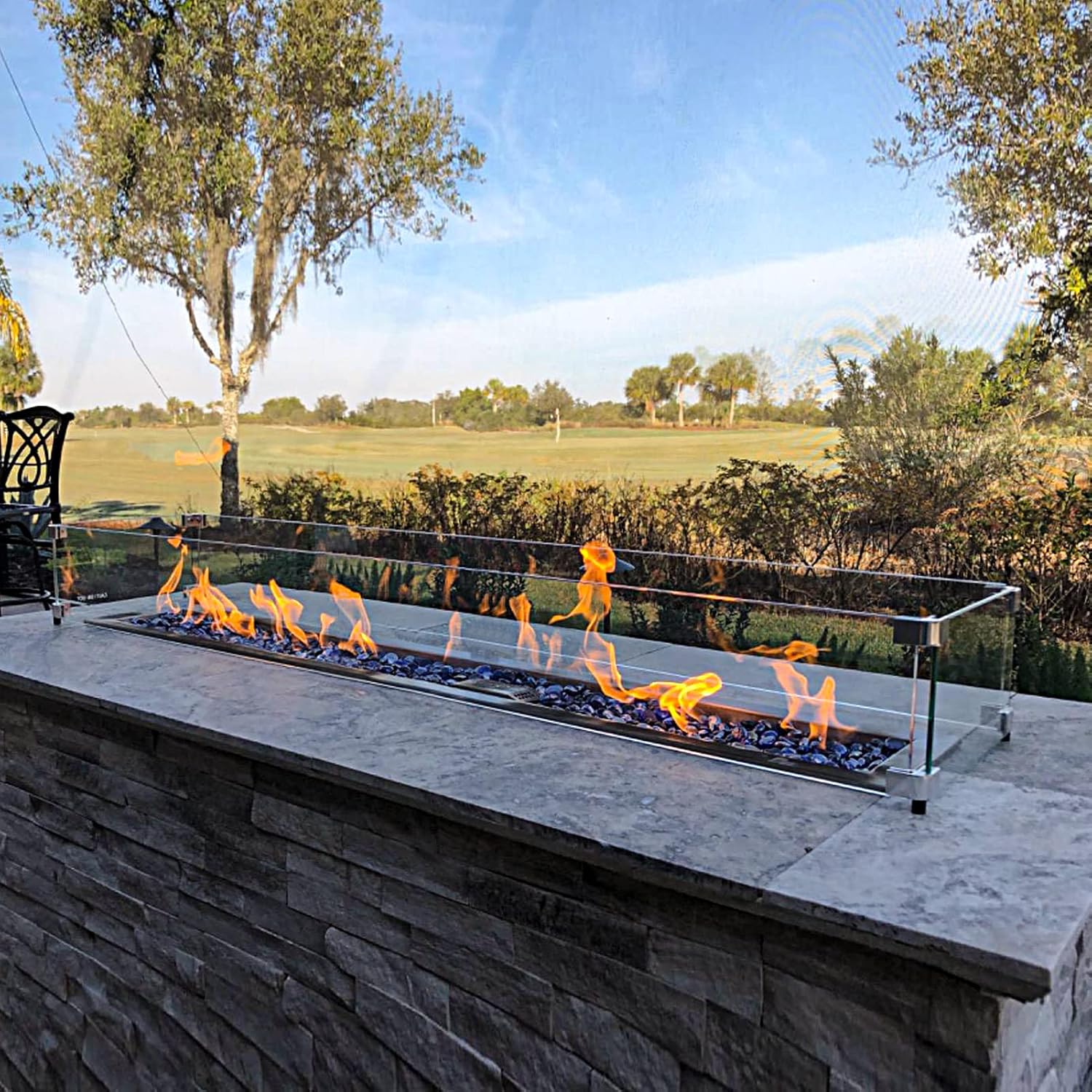 GASPRO 38.5 x 7.5 Inch Glass Wind Guard for Rectangular Fire Pit Table, Thick and Sturdy Tempered Glass Panel with Hard Aluminum Corner Bracket & Rubber Feet, Easy to Assemble