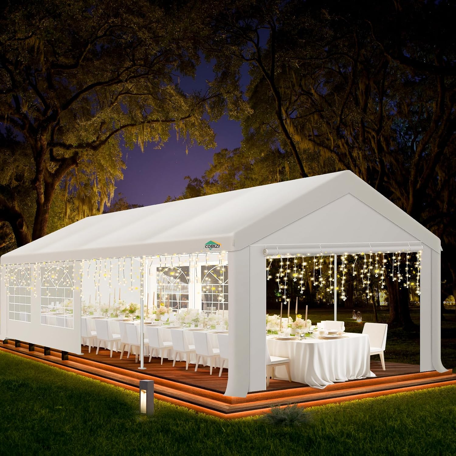 COBIZI 10x30 FT Party Tent Heavy Duty, Large Outdoor Wedding Tents for Parties with 8 Sidewalls & Built-in Sandbags,Waterproof Event Canopy Gazebo Commercial Tent for Carport,Patio,Windproof