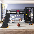 SOFTSEA Twin Size Metal Loft Bed with Slide, Heavy Duty Bunk Bed with Basketball Hoop, Climbing Wall & Pull Up Rings for Kids Teens Adults, Basketball Slide Bed, No Noise, Black