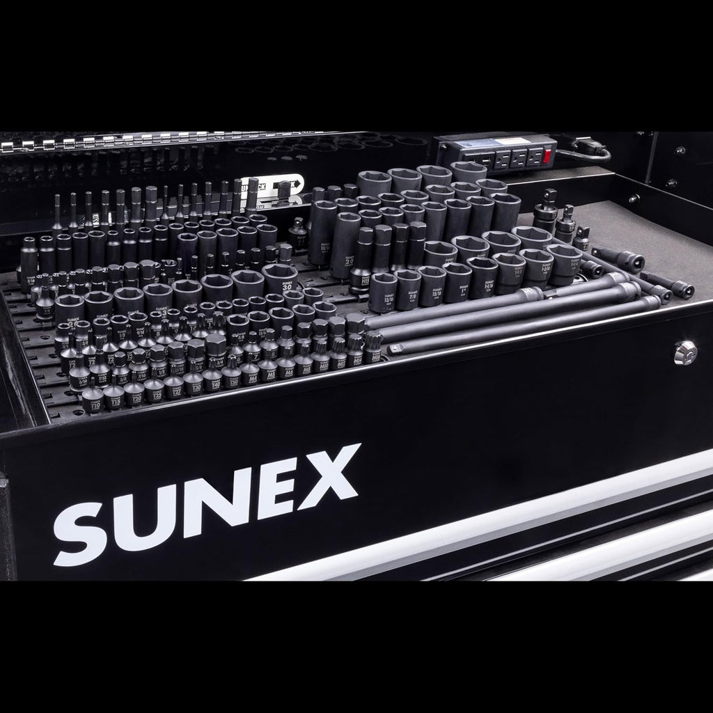 SUNEX 10181 3/8' & 1/2' Drive SAE & Metric 6 Point Standard & Deep with Star (E and Tamperproof), Triple Square, & Hex Bit, 181-Piece