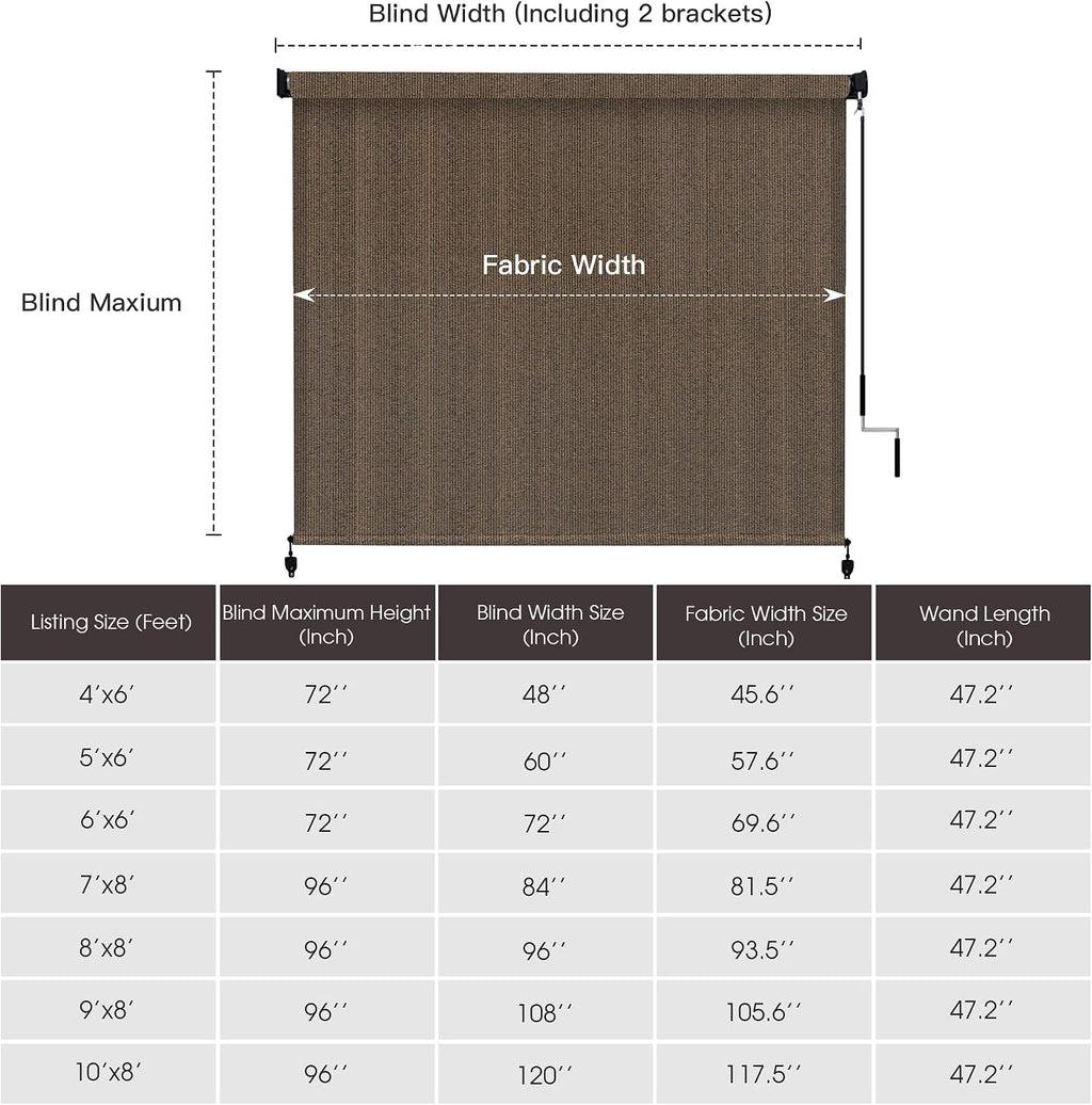 VICLLAX Cordless Outdoor Roller Shade for Patio 9 ftx8 ft, Outdoor Blind Patio Shade Roller Up for Porch Gazebo with Spliced Design, Mocha