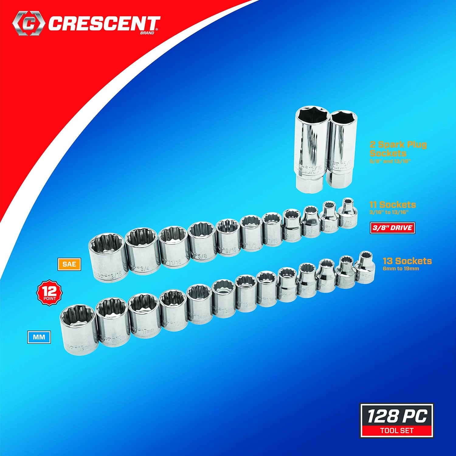 Crescent 128 Pc. 3/8' Drive 12 Point Standard SAE/Metric Mechanics Tool Set - CTK128MP2N