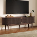 LINSY HOME 58' Fluted TV Stand for TVs up to 65 Inch, Mid Century Modern Entertainment Center with Storage Cabinet and Sliding Doors, Farmhouse Wood Media TV Console for Living Room, Bedroom, Walnut