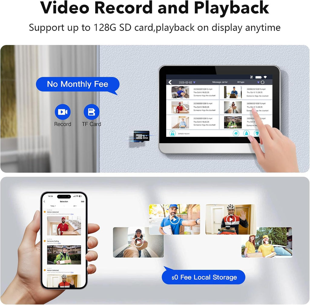Wireless Doorbell Camera with Monitor Video Door Phone Intercom System 1080P 7'' Touch Screen Two-Way Audio Smart Door Bell with Night Vision, Motion Detection, No Monthly Fees, Tuya APP