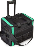 Amazon Basics Tool Storage Rolling Bag with LED Light, 20 Pockets, Adjustable Shoulder Strap, Black