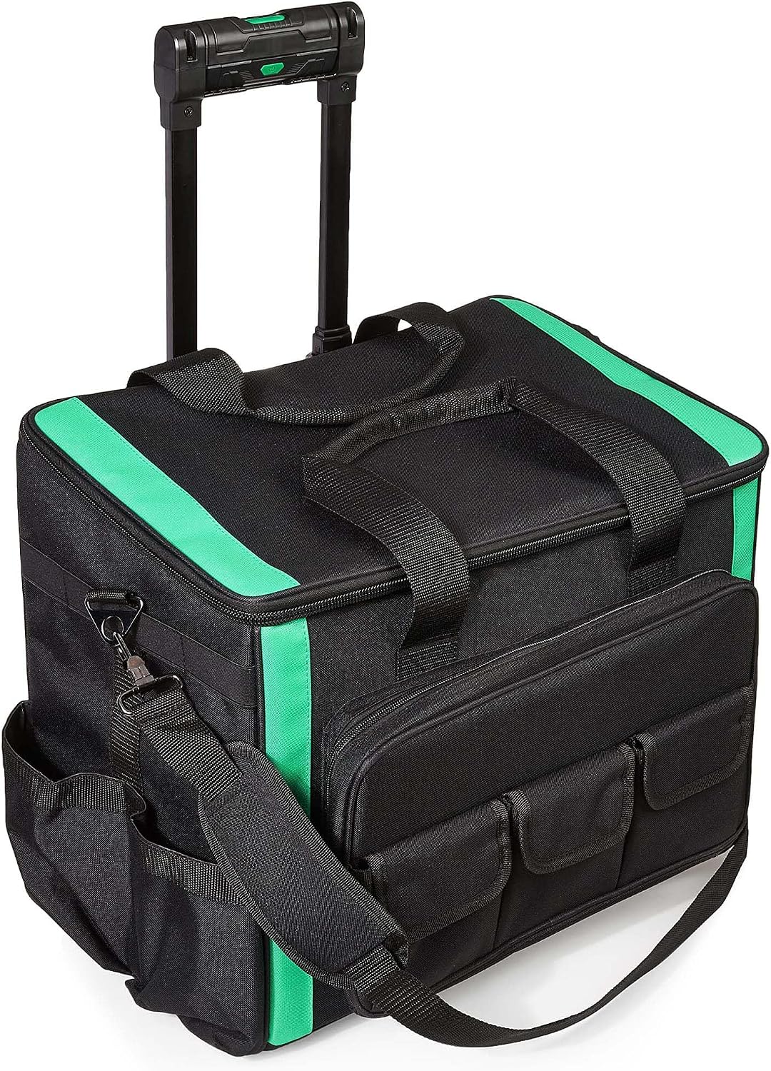 Amazon Basics Tool Storage Rolling Bag with LED Light, 20 Pockets, Adjustable Shoulder Strap, Black