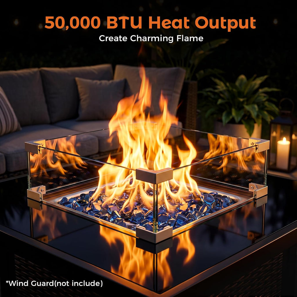 BALI OUTDOORS 32 inch Glass Tabletop Propane Fire Pit Outdoor, 50,000 BTU Propane Fire Pit Table Square, Gas Firepits for Outside Patio, Garden, Brown