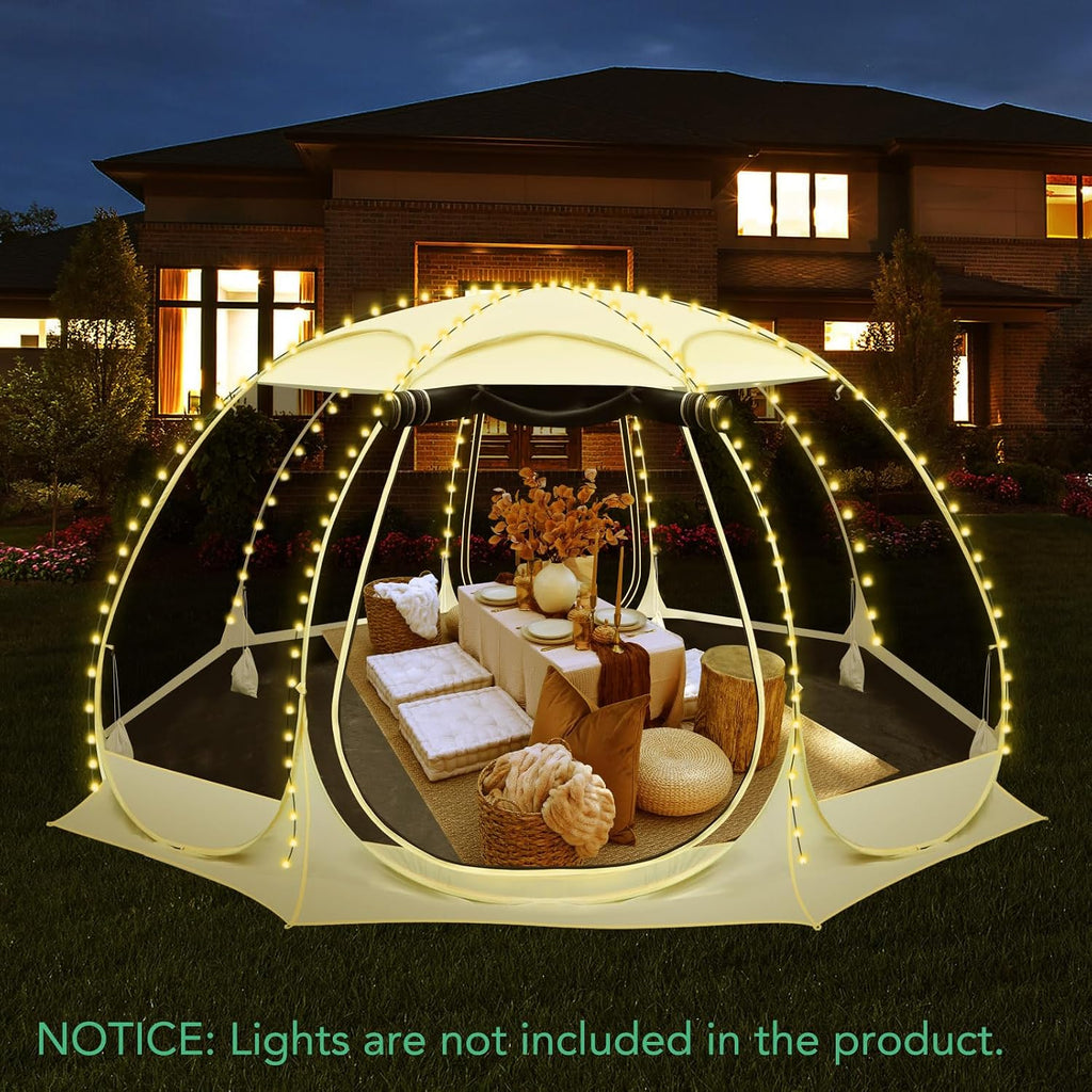 12x12Ft Pop-Up Canopy Screen House Tent - Outdoor Screen Room with 10 Mesh Side Panels Not Waterproof, Includes Carrying Bag - Fit 8-10 Person