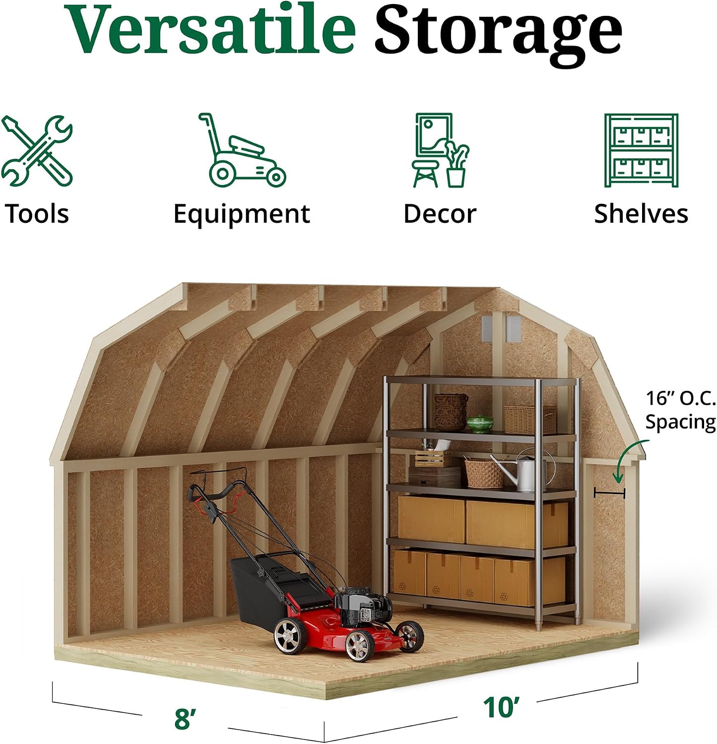 Little Cottage Co. 8x10 Classic Gambrel Barn with 4 ft. Sidewalls with Floor, Outdoor Wood Storage Shed Do-It-Yourself Precut Kit