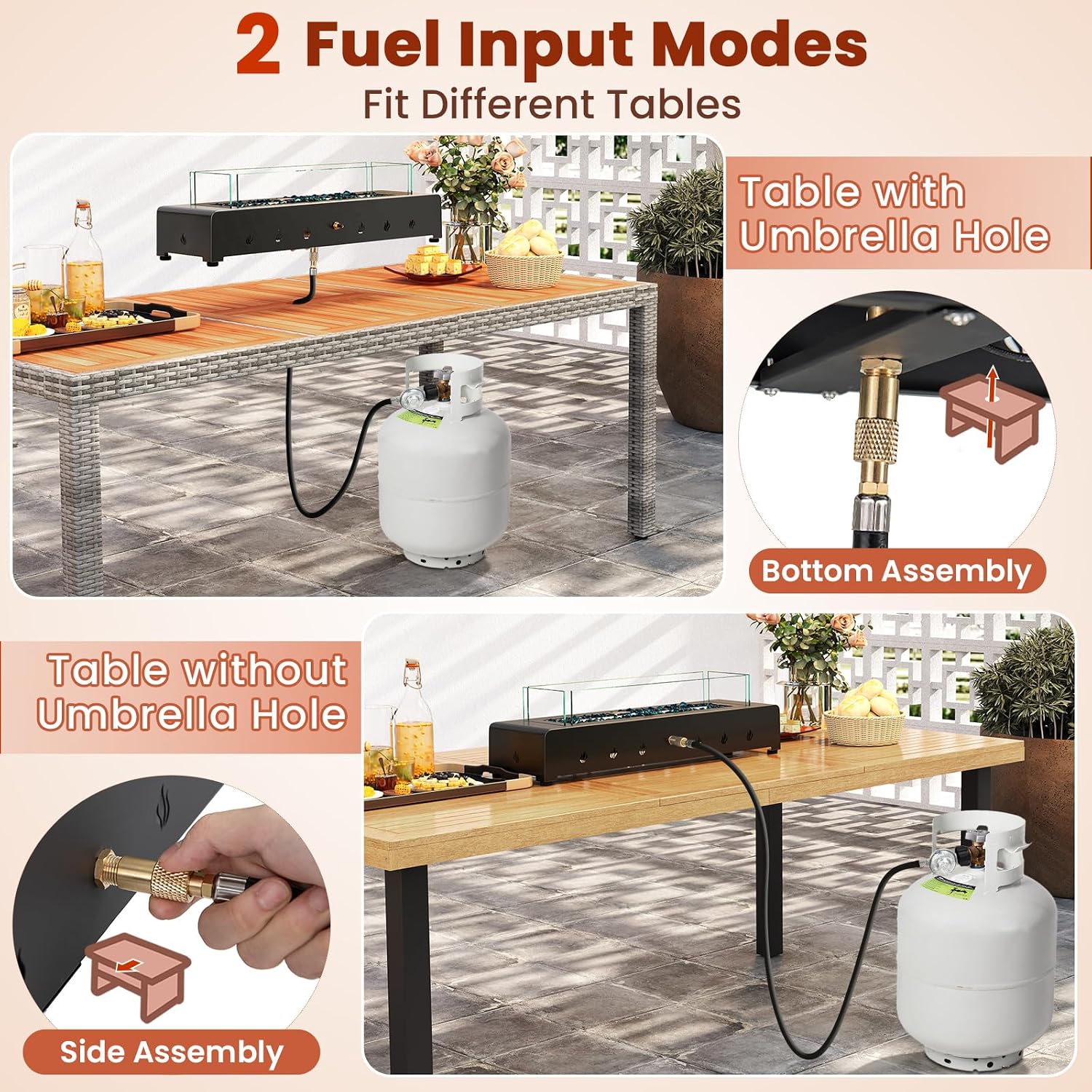 Tangkula 30 Inch Tabletop Propane Fire Pit, Portable Mini Fireplace with Wind Guard & Stainless Steel Burner, 40,000 BTU Metal Fire Pit with Glass Rocks & Cover for Patio, Camping