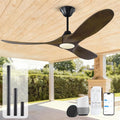 52 Inch Smart Outdoor Patio Ceiling Fan with Light Damp Rated, Rustic Farmhouse 3 Blades Propeller Wood Ceiling Fan with Alexa/Remote/App Control, Large airflow Quiet DC Motor for Indoor Exterior