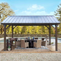 U-MAX 14' x 12' Wood Gazebo on Clearance Pergolas and Gazebos Clearance with Thermal Insulated Polycarbonate Pyramid Hip Roof for Backyard Deck Garden and Patio Dark Brown Roof