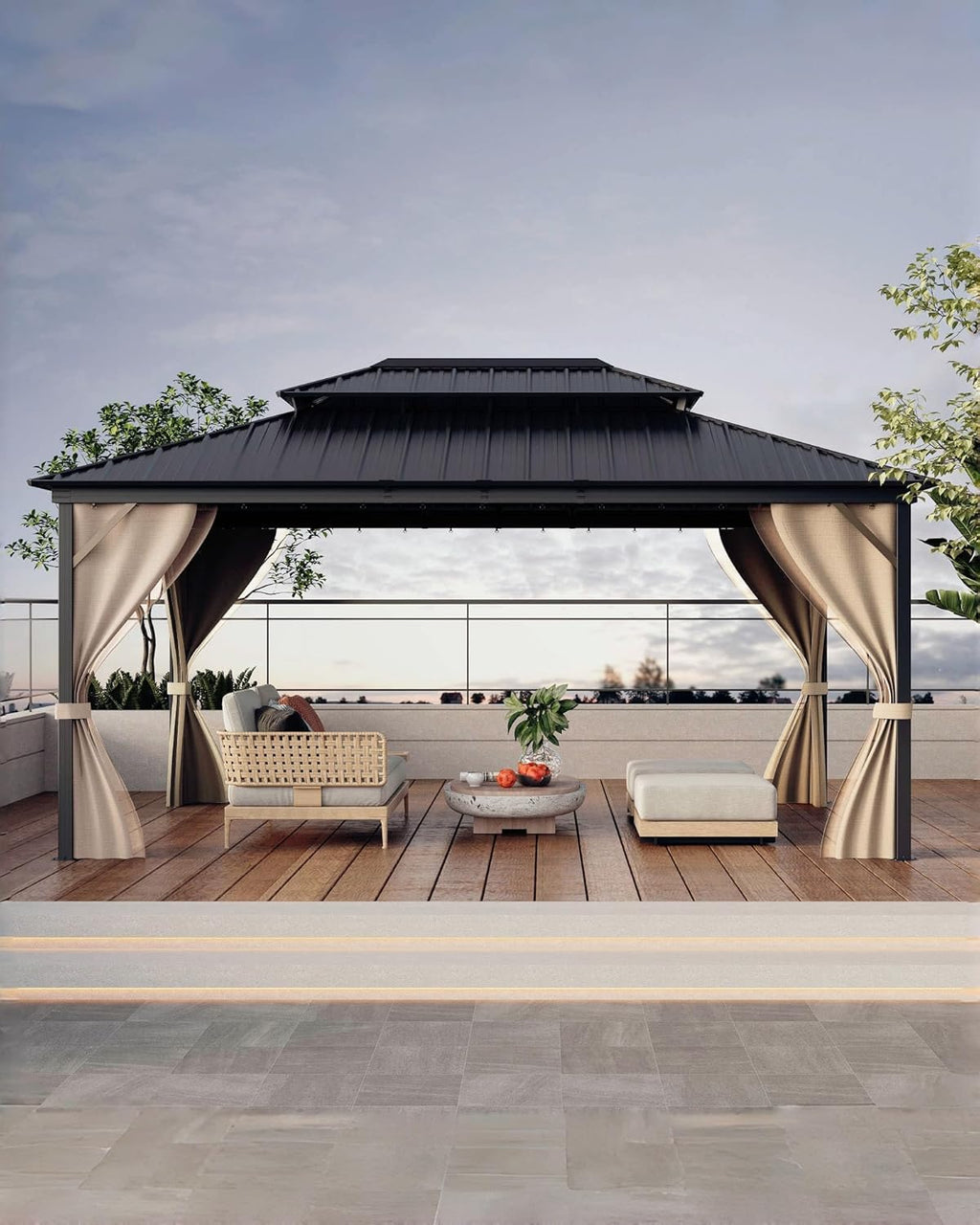 Takywep 12 x 16Ft Hardtop Gazebo, Heavy Duty Gazebo with Curtains and Netting, Outdoor Gazebo with Double Metal Roof, Shade Canopy with Aluminum Frame, for Deck, Backyard, Lawn, Garden