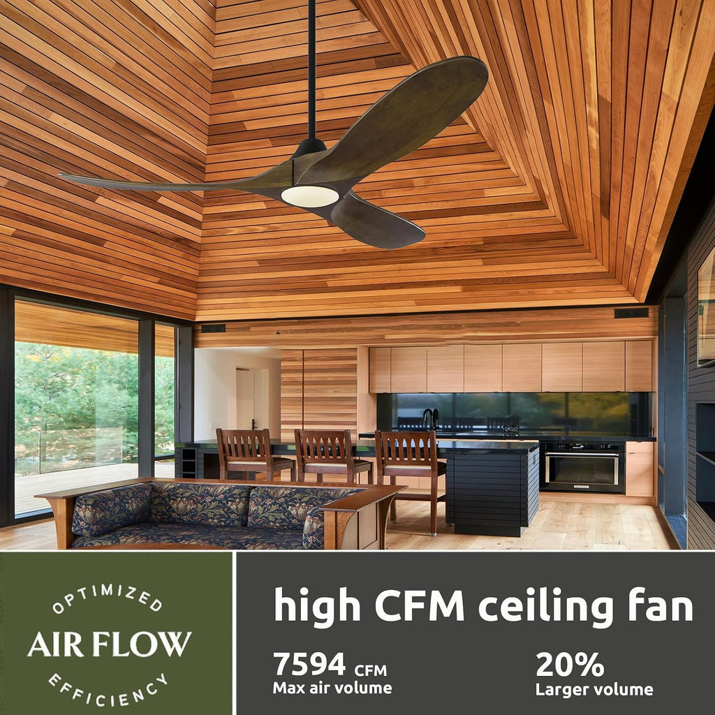 52 Inch Smart Outdoor Patio Ceiling Fan with Light Damp Rated, Rustic Farmhouse 3 Blades Propeller Wood Ceiling Fan with Alexa/Remote/App Control, Large airflow Quiet DC Motor for Indoor Exterior