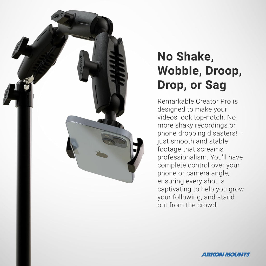 ARKON Mounts Remarkable Creator Pro+Plus, Phone Holder and Tablet Mount for Content Creation, Includes LED Phone Clip On Ring Light, Pink Extension Pole, for Content Creators, Live Streamers & More