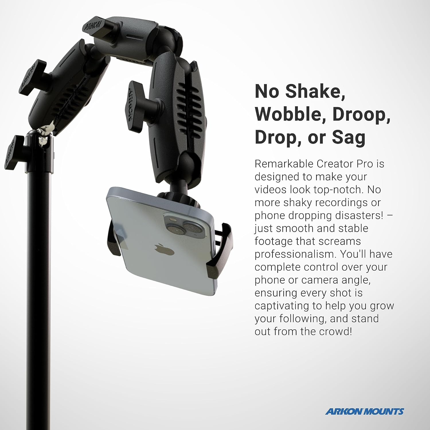 ARKON Mounts Remarkable Creator Pro+Plus, Phone Holder and Tablet Mount for Content Creation, Includes LED Phone Clip On Light, Teal Extension Pole, for Content Creators, Live Streamers & More
